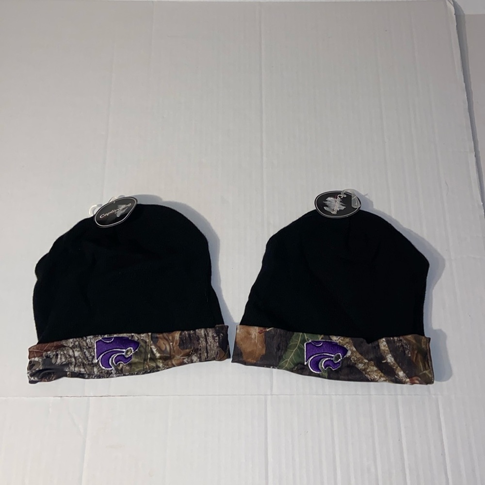 Captivating Two KSU Winter Hats Camouflage And Black With Purple Letters New